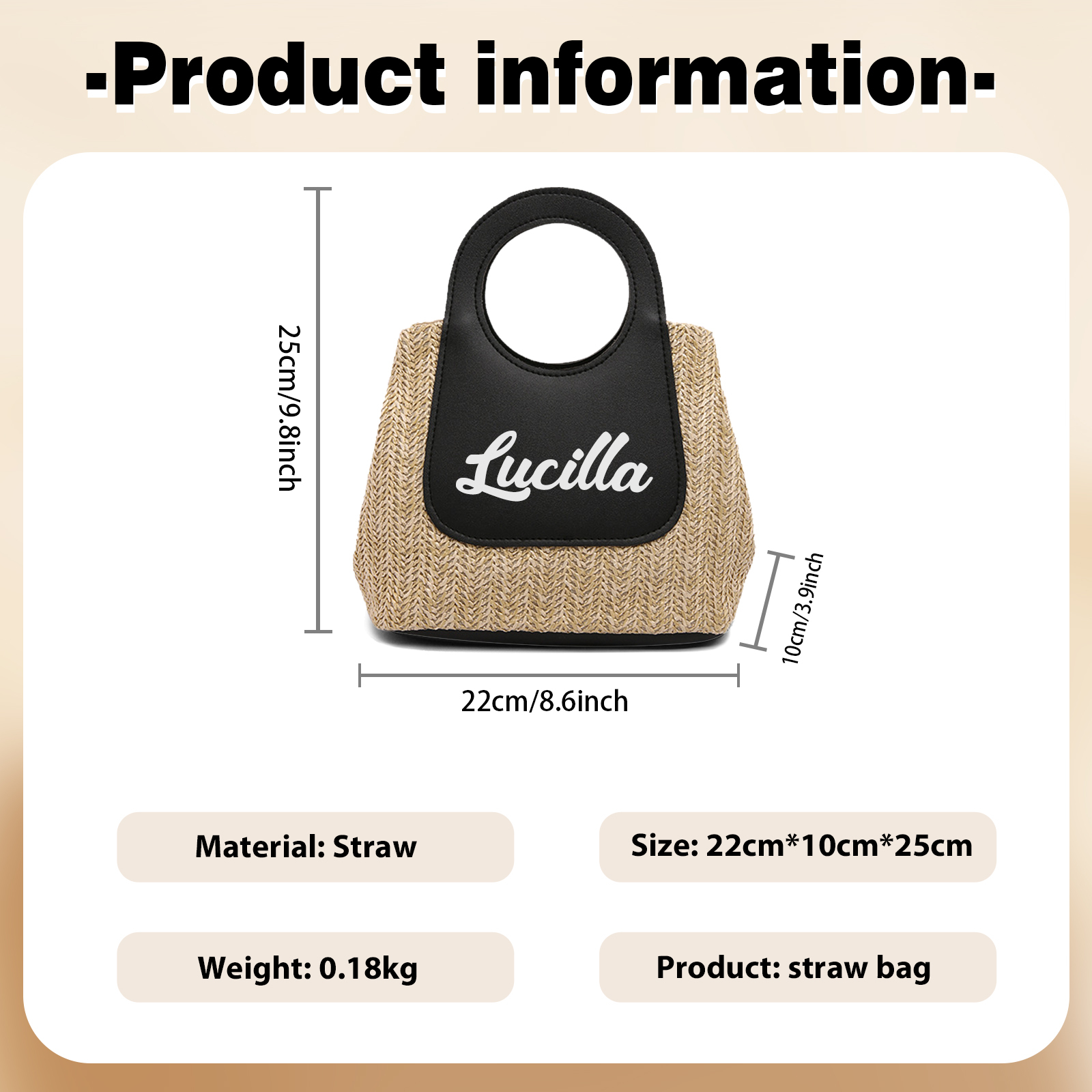 Personalised Straw Handbag – Custom Name Beach Bag for Women | Jessemade