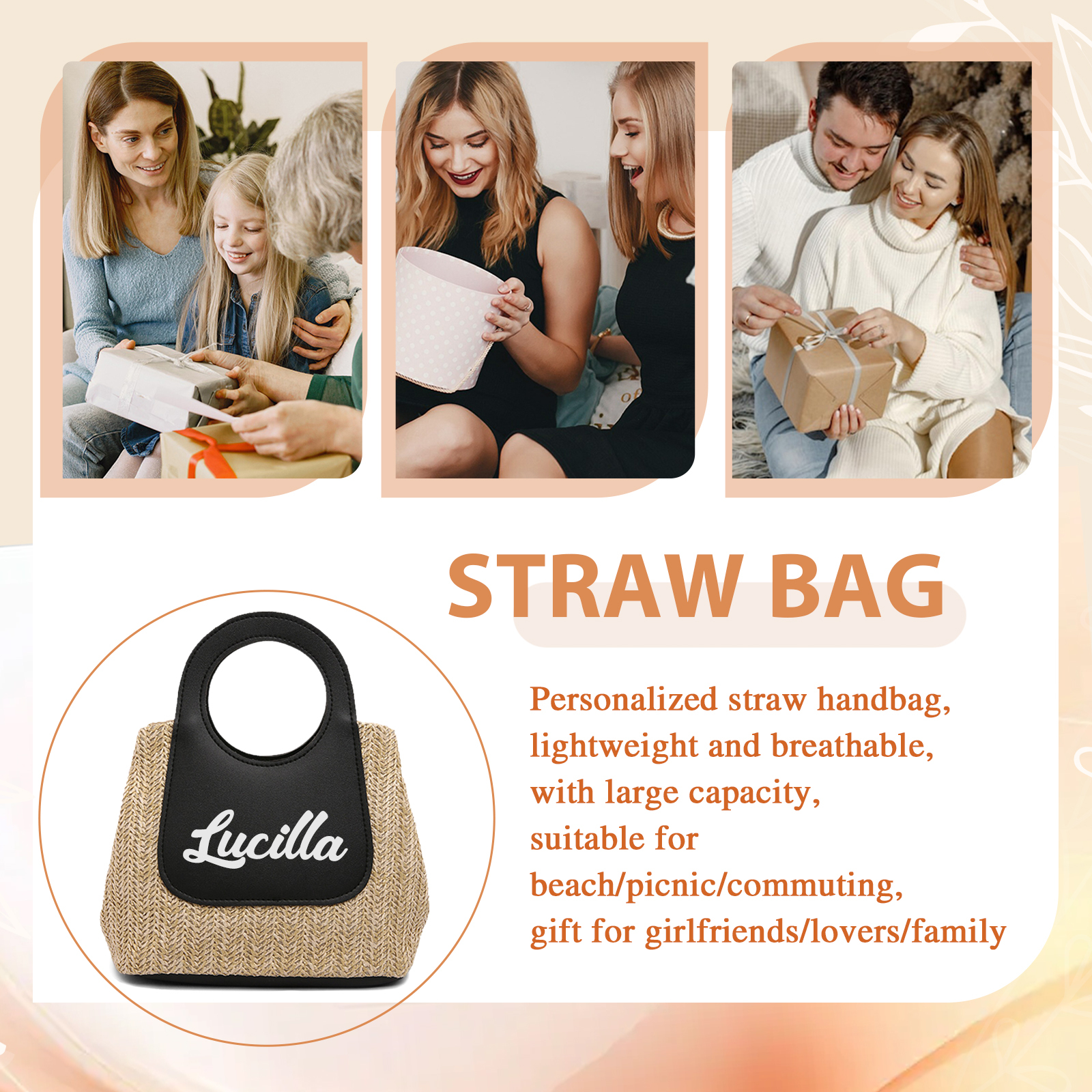 Personalised Straw Handbag – Custom Name Beach Bag for Women | Jessemade