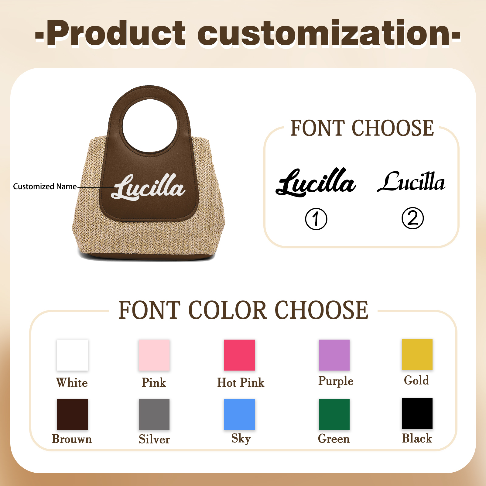 Personalised Straw Handbag – Custom Name Beach Bag for Women | Jessemade