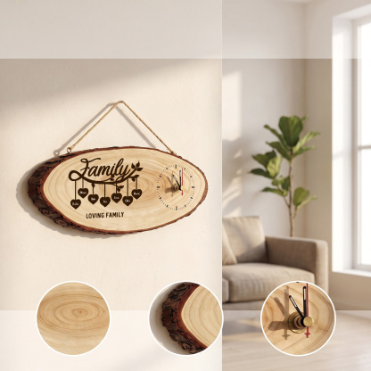 Personalised Wooden Family Tree Clock with 2 to 10 Names