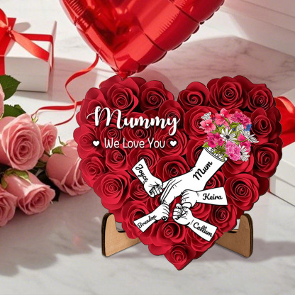 Personalised Heart-Shaped Wooden Plaque – Gift with 2 to 7 Names for Mum or Nanna