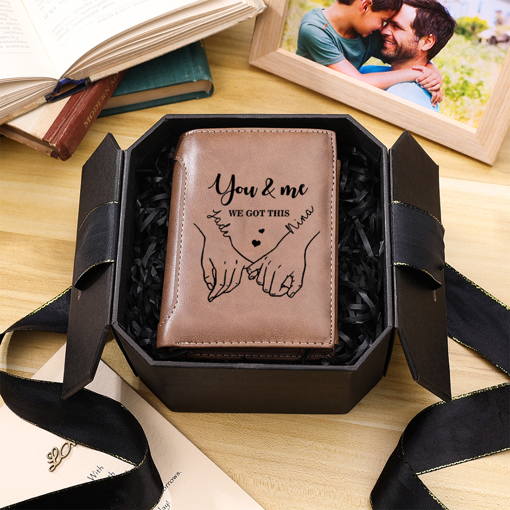Personalised Men’s PU Leather Wallet with Love Message “You and Me – We Got This”