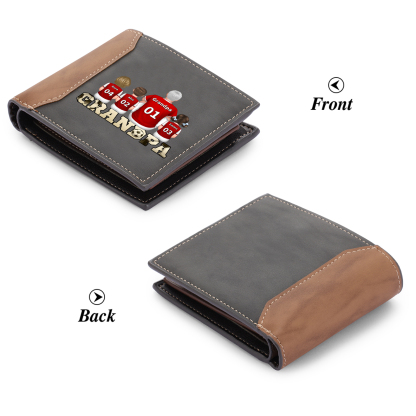 Personalised Leather Wallet with 2-5 Names Wallet with football family design Gift for Grandpa | Lorajewel