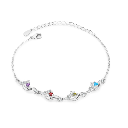 Personalised 2-5 Birthstone Names Bracelet  For Women