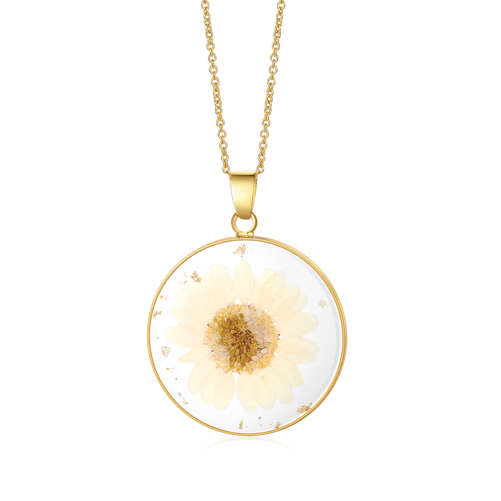 Personalised Gold Botanical Birth Flower Resin Pendant Necklace