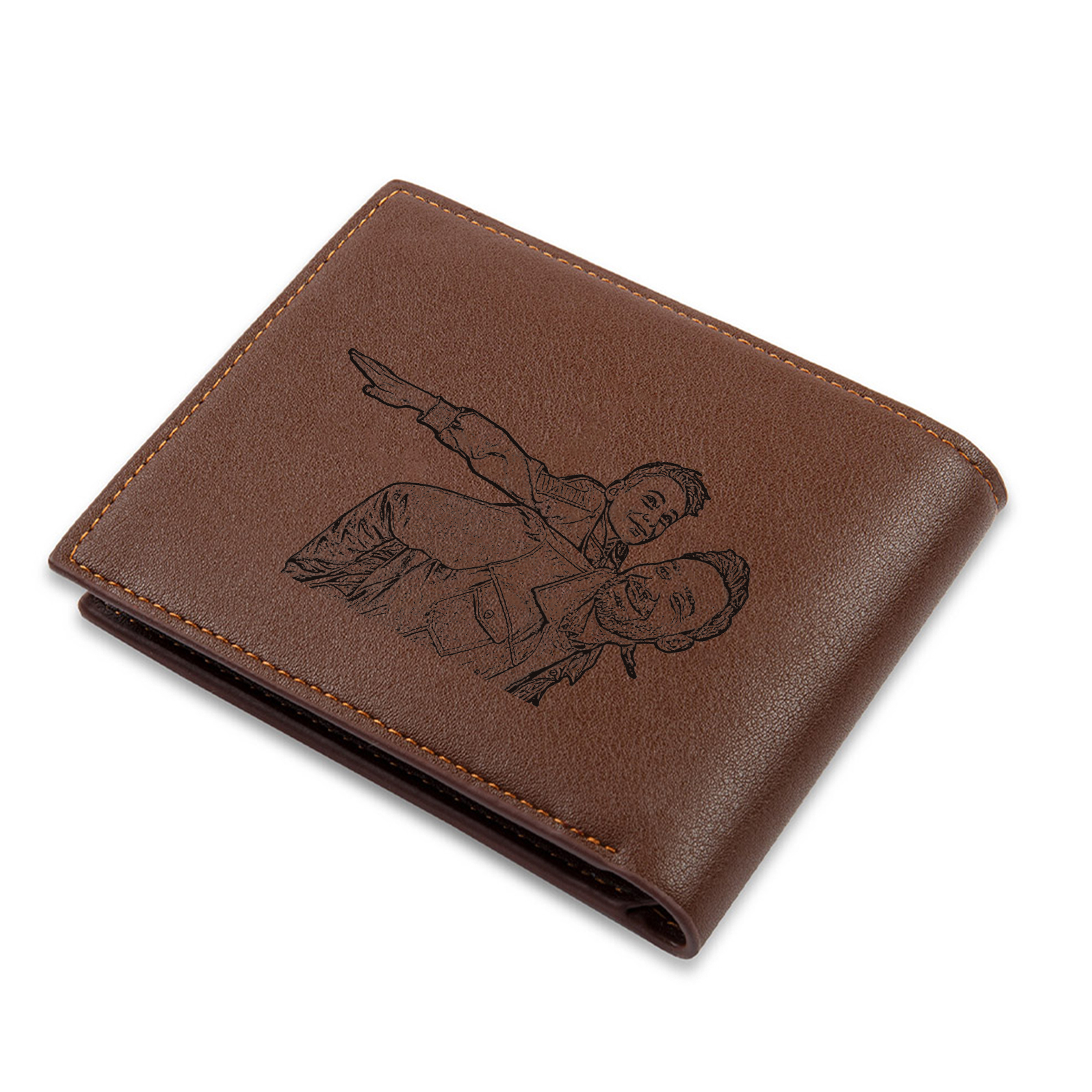 Personalised Men's PU Leather Wallet – Kids Doodle, 1–6 Names & Photo Engraving