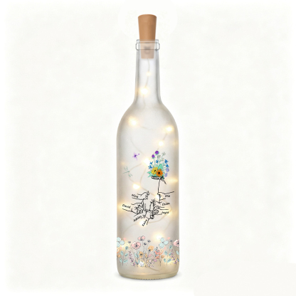 Personalized LED Bottle Light with 2-12 Custom Family Names and Floral Family Hands Design for Mum