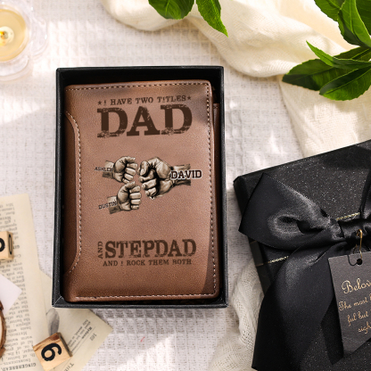 Personalised Leather Wallet Dad/Stepdad Fist Bump