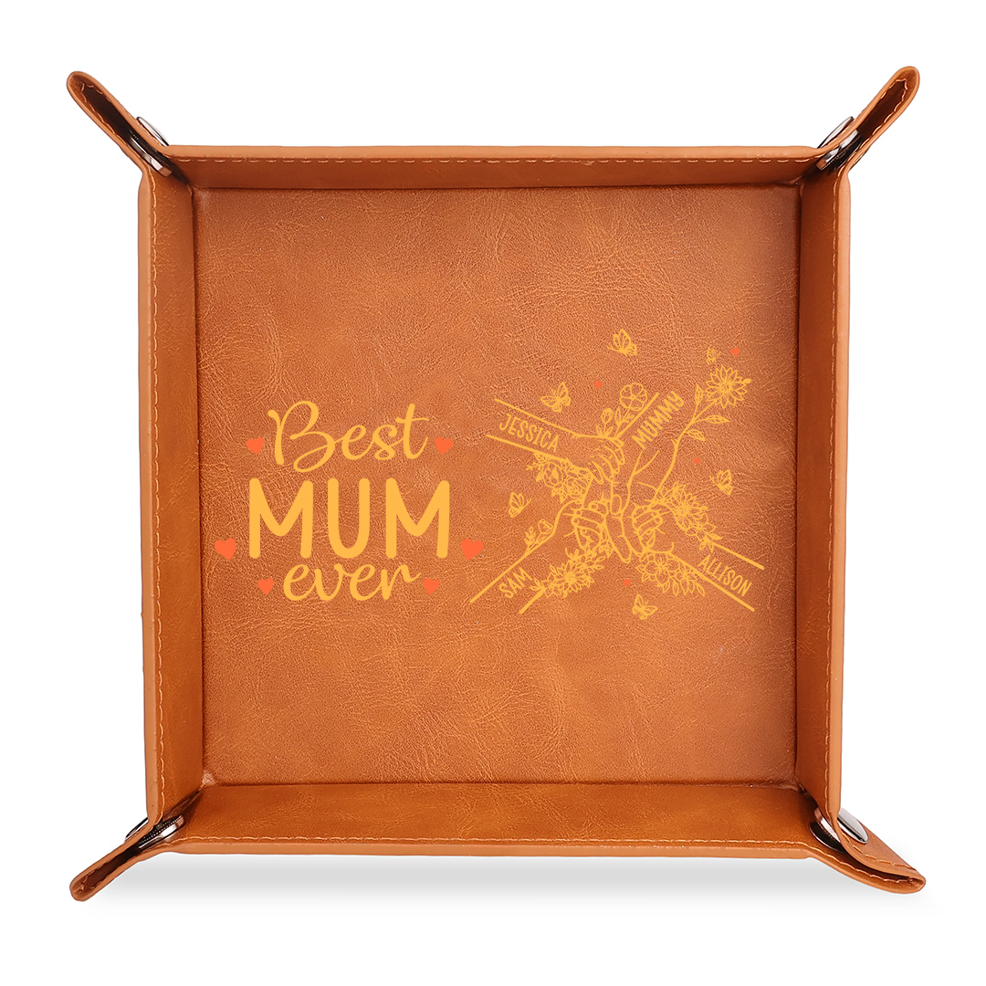 Personalised Leather Valet Tray with 2–7 Names, best Mum ever Mother's day gift