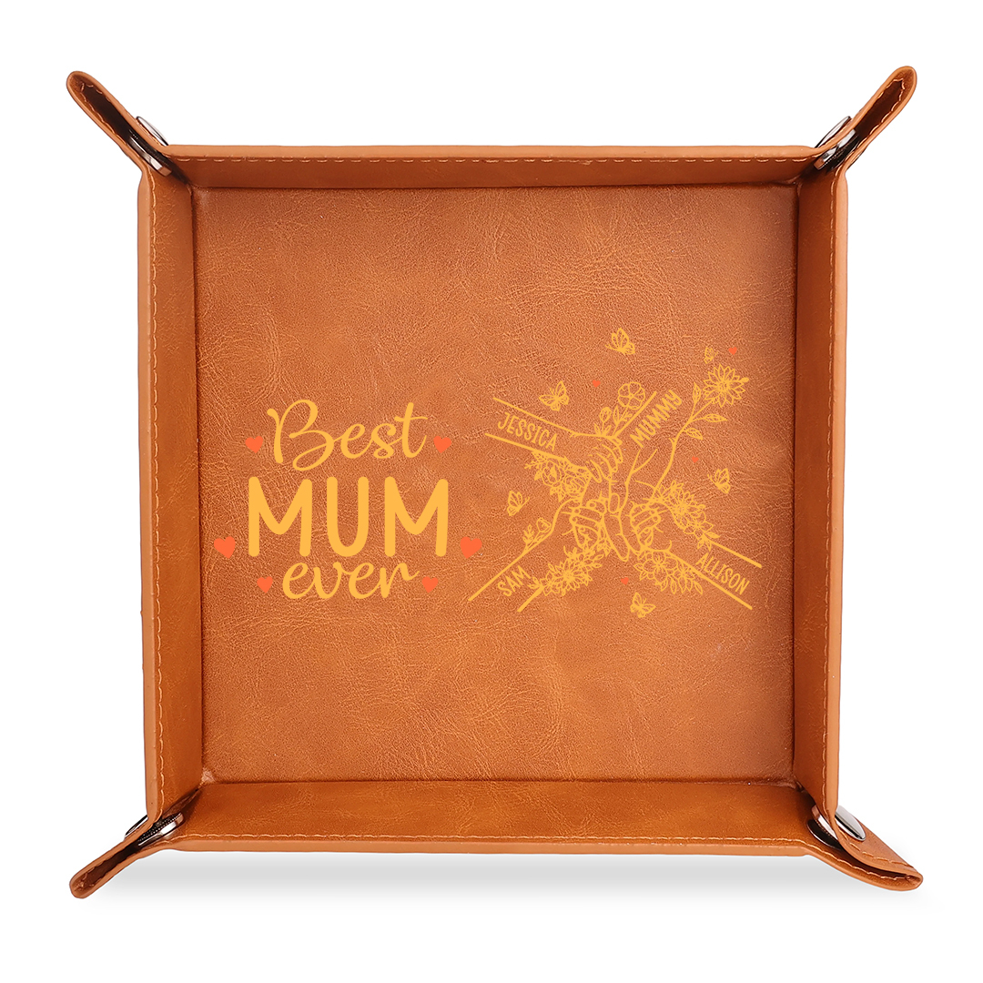 Personalised Leather Valet Tray with 2–7 Names, best Mum ever Mother's day gift