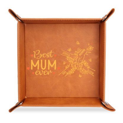 Personalised Leather Valet Tray with 2–7 Names, best Mum ever Mother's day gift