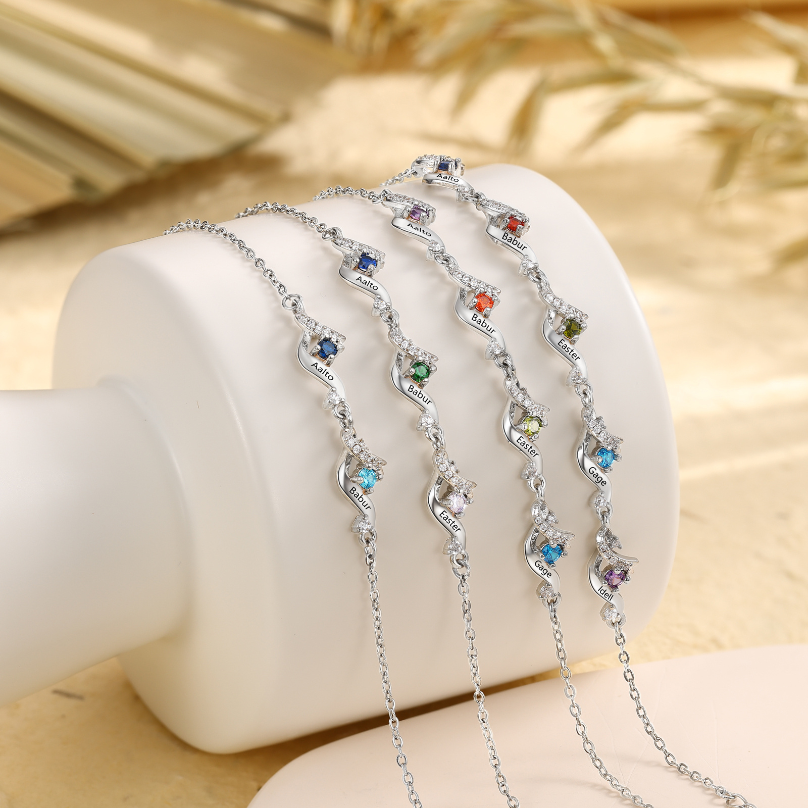 Personalised 2-5 Birthstone Names Bracelet  For Women