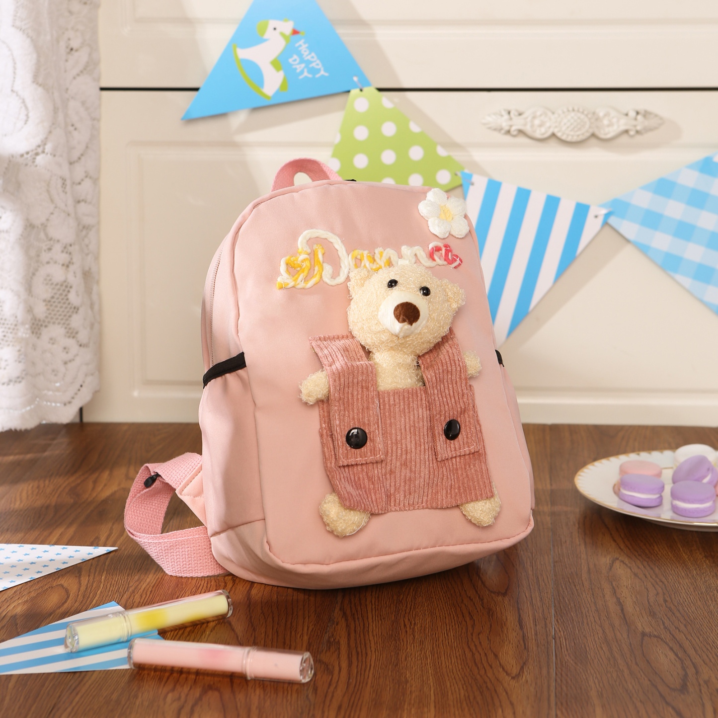 Personalised Teddy Bear Plush Backpack with Name and Choice of Colours | Back to School Gift for Children | Jessemade