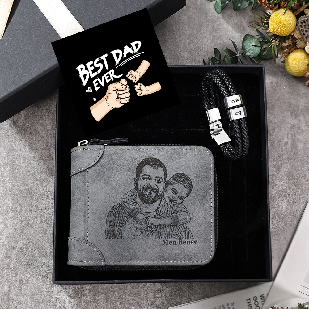2 Names Men Wallet Bracelet Gift Card Gift Set-Personalised Braided Leather Bracelet Father's Day Gift for Him| Jessemade
