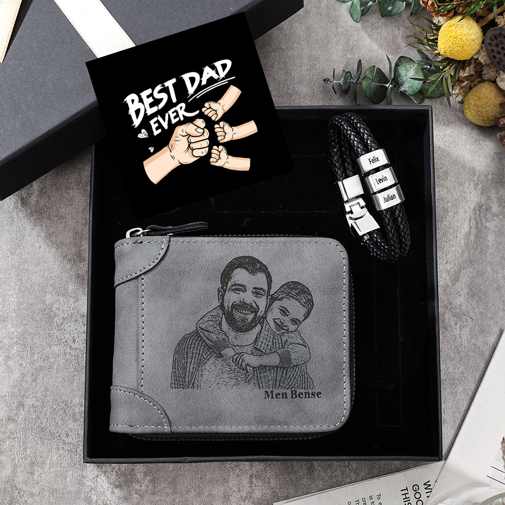 3 Names Men Wallet Bracelet Gift Card Gift Set-Personalised Braided Leather Bracelet Father's Day Gift for Him| Jessemade