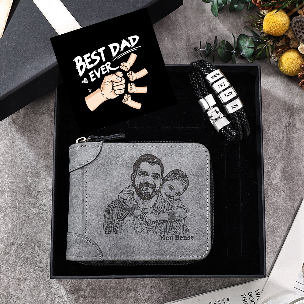 4 Names Men Wallet Bracelet Gift Card Gift Set-Personalised Braided Leather Bracelet Father's Day Gift for Him| Jessemade