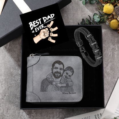 4 Names Men Wallet Bracelet Gift Card Gift Set-Personalised Braided Leather Bracelet Father's Day Gift for Him| Jessemade