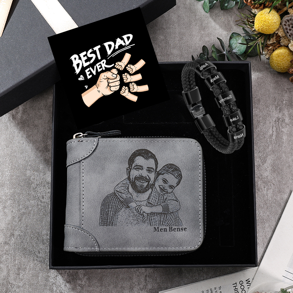 5 Names Men Wallet Bracelet Gift Card Gift Set-Personalised Braided Leather Bracelet Father's Day Gift for Him| Jessemade