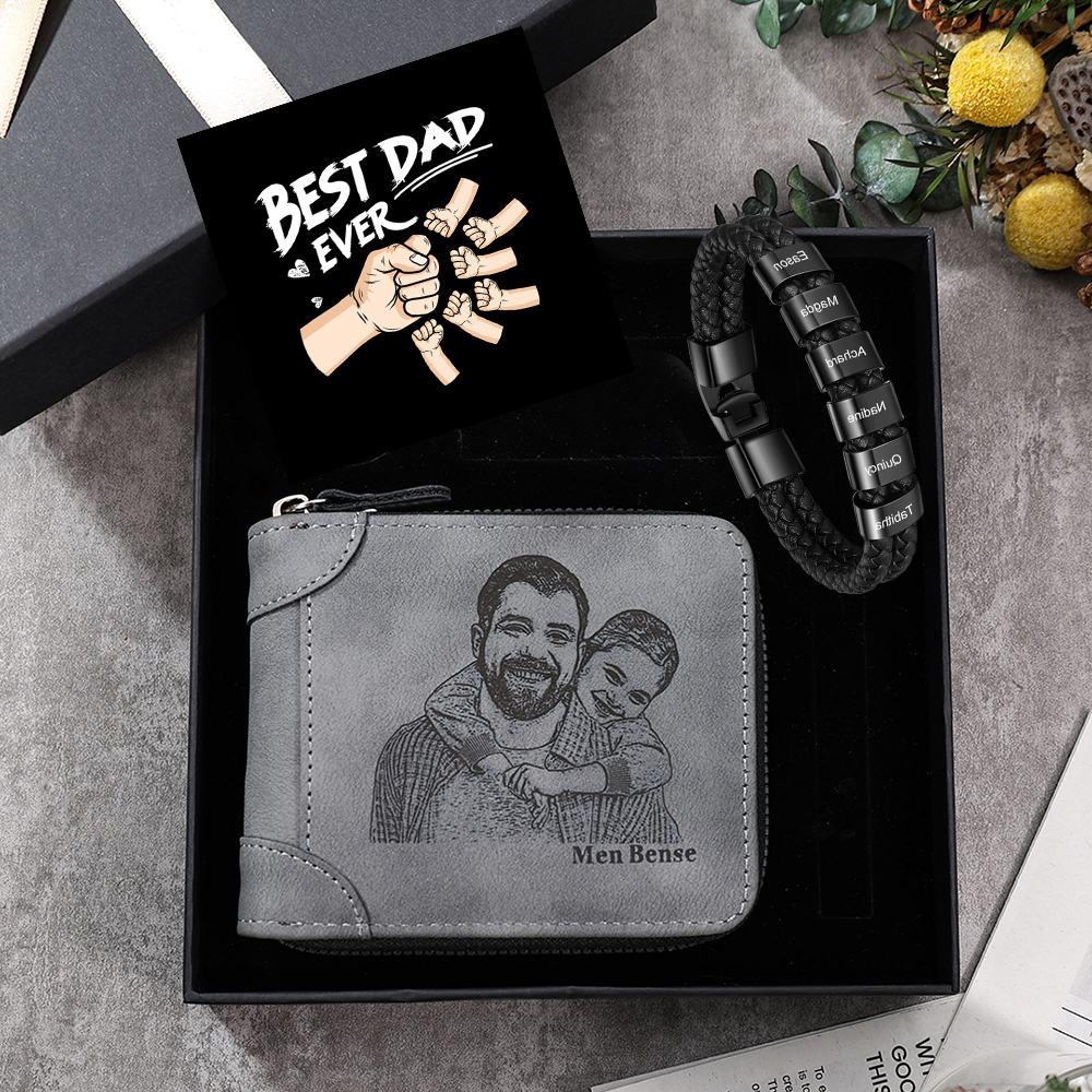 6 Names Men Wallet Bracelet Gift Card Gift Set-Personalised Braided Leather Bracelet Father's Day Gift for Him| Jessemade