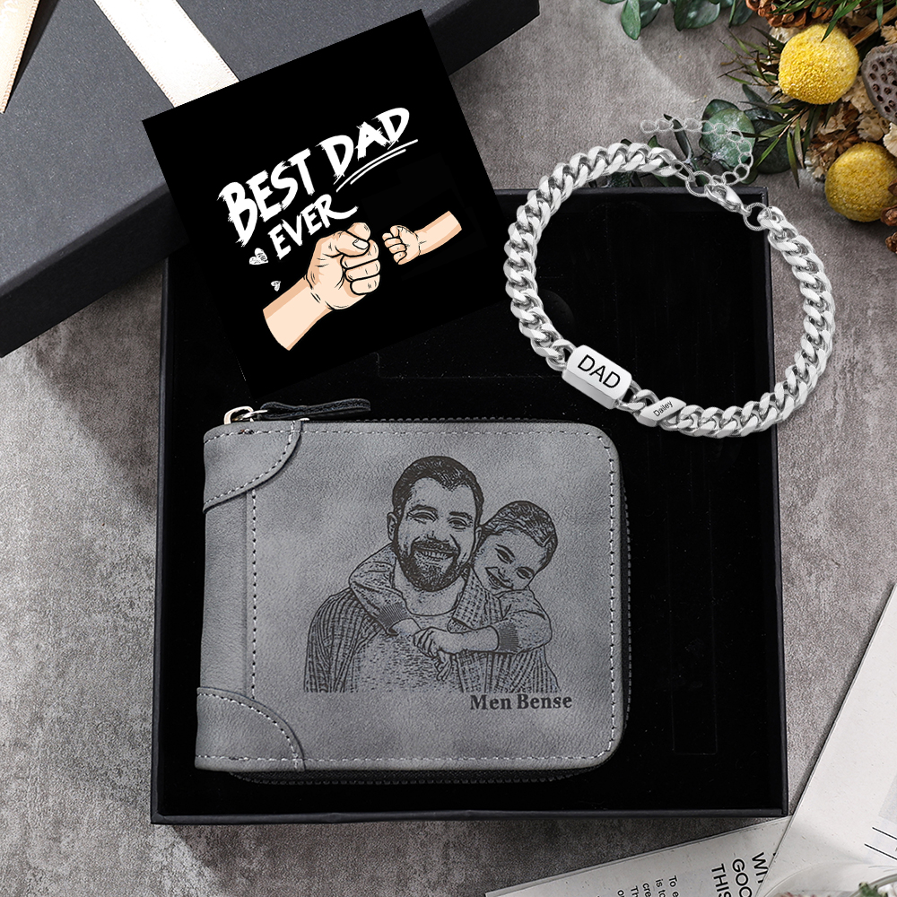 1 Name Bracelet Wallet Gift Card Set-Personalised Cuban Chain Adjustable Bracelet Wallet Father's Day Gift | Jessemade