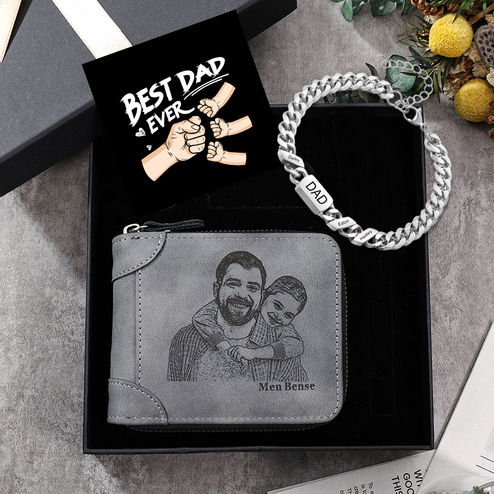 3 Names Bracelet Wallet Gift Card Set-Personalised Cuban Chain Adjusta