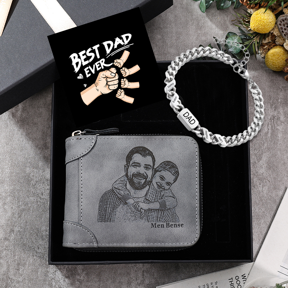 4 Names Bracelet Wallet Gift Card Set-Personalised Cuban Chain Adjustable Bracelet Wallet Father's Day Gift | Jessemade