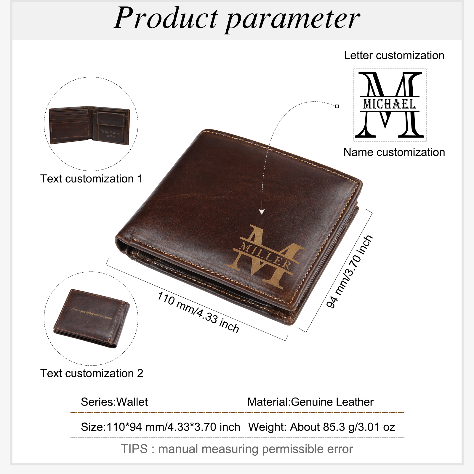 Personalised 2 Texts & 3 Names & 3 Letters Gift Set Custom Wallet & Keychain & Pen Gift Box Set Gift for Him-Jessemade AU