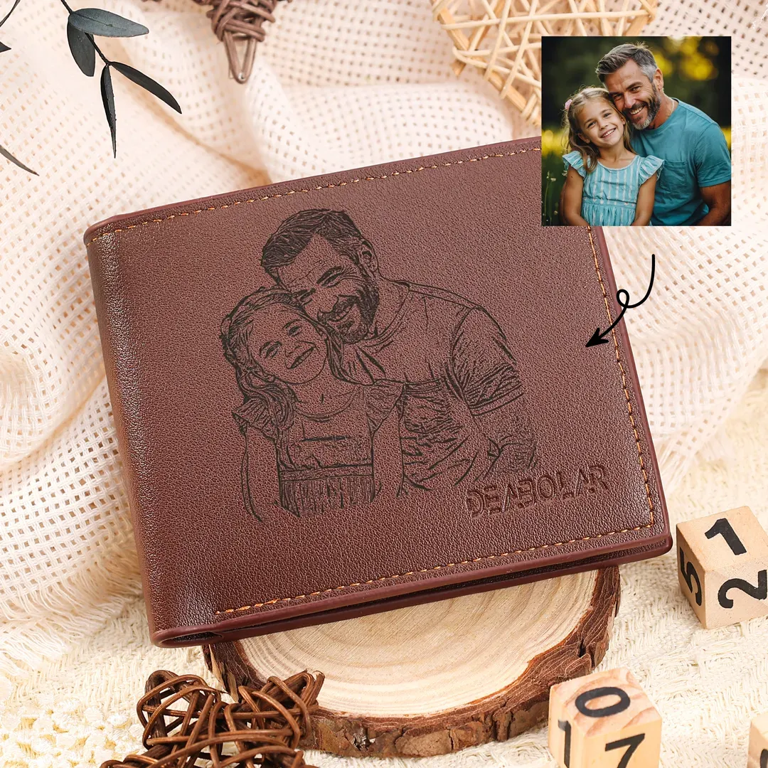 Men Photo Bifold Wallet Personalised Initial Monogram Wallet