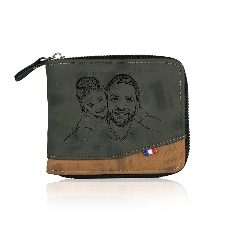 Personalised Photo & Name & Letter Men's Billfold Wallet Monogram Leather Male Wallet Zipper Father's Day Gifts for Dad-Jessemade AU