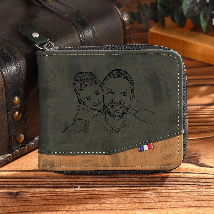 Personalised Photo & Name & Letter Men's Billfold Wallet Monogram Leather Male Wallet Zipper Father's Day Gifts for Dad-Jessemade AU