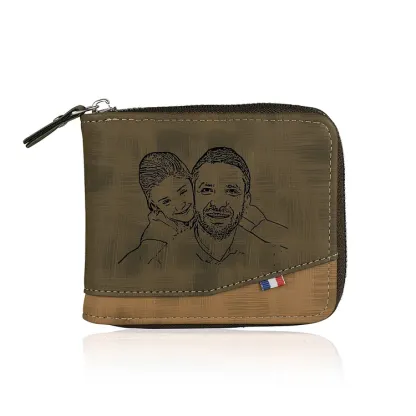 Personalised Photo & Name & Letter Men's Billfold Wallet Monogram Leather Male Wallet Zipper Father's Day Gifts for Dad-Jessemade AU