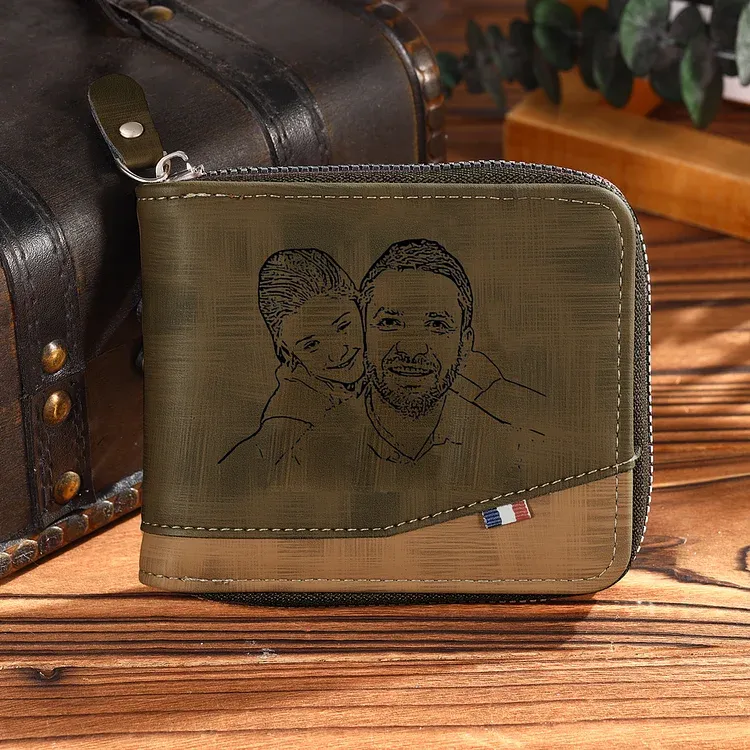 Personalised Photo & Name & Letter Men's Billfold Wallet Monogram Leather Male Wallet Zipper Father's Day Gifts for Dad-Jessemade AU