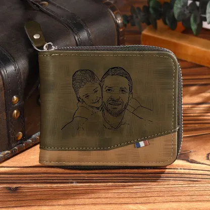 Personalised Photo & Name & Letter Men's Billfold Wallet Monogram Leather Male Wallet Zipper Father's Day Gifts for Dad-Jessemade AU