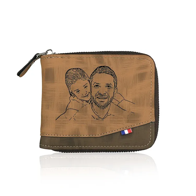 Personalised Photo & Name & Letter Men's Billfold Wallet Monogram Leather Male Wallet Zipper Father's Day Gifts for Dad-Jessemade AU