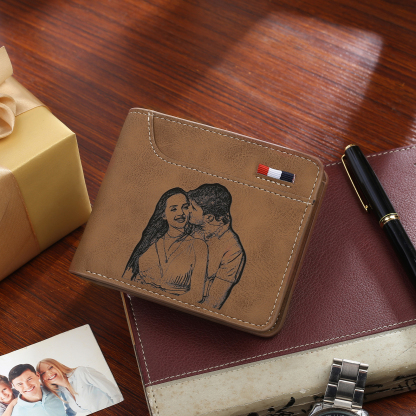 Personalised Monogram Wallet Custom Photo & Name & Letter Men's Leather Wallet Father's Day Gifts for Him