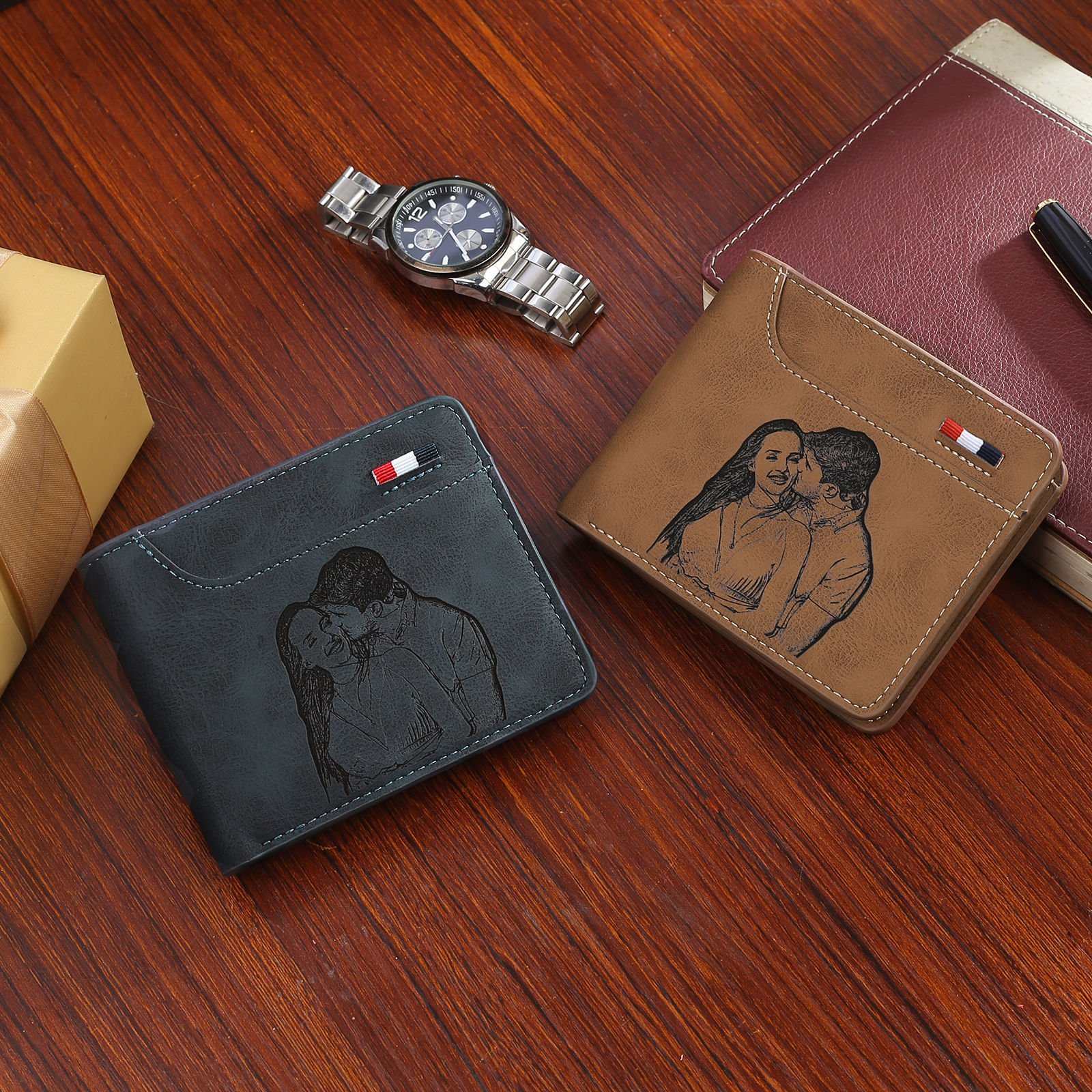 Personalised Monogram Wallet Custom Photo & Name & Letter Men's Leather Wallet Father's Day Gifts for Him
