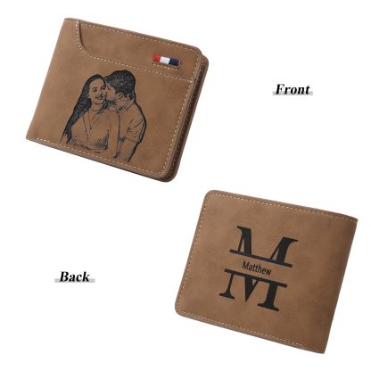 Personalised Monogram Wallet Custom Photo & Name & Letter Men's Leather Wallet Father's Day Gifts for Him
