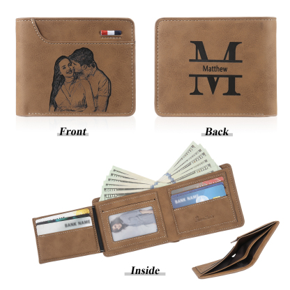 Personalised Monogram Wallet Custom Photo & Name & Letter Men's Leather Wallet Father's Day Gifts for Him