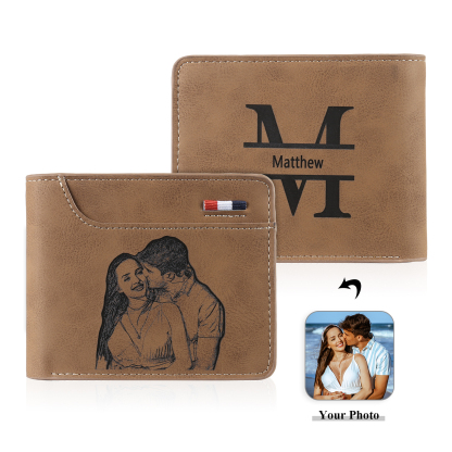 Personalised Monogram Wallet Custom Photo & Name & Letter Men's Leather Wallet Father's Day Gifts for Him