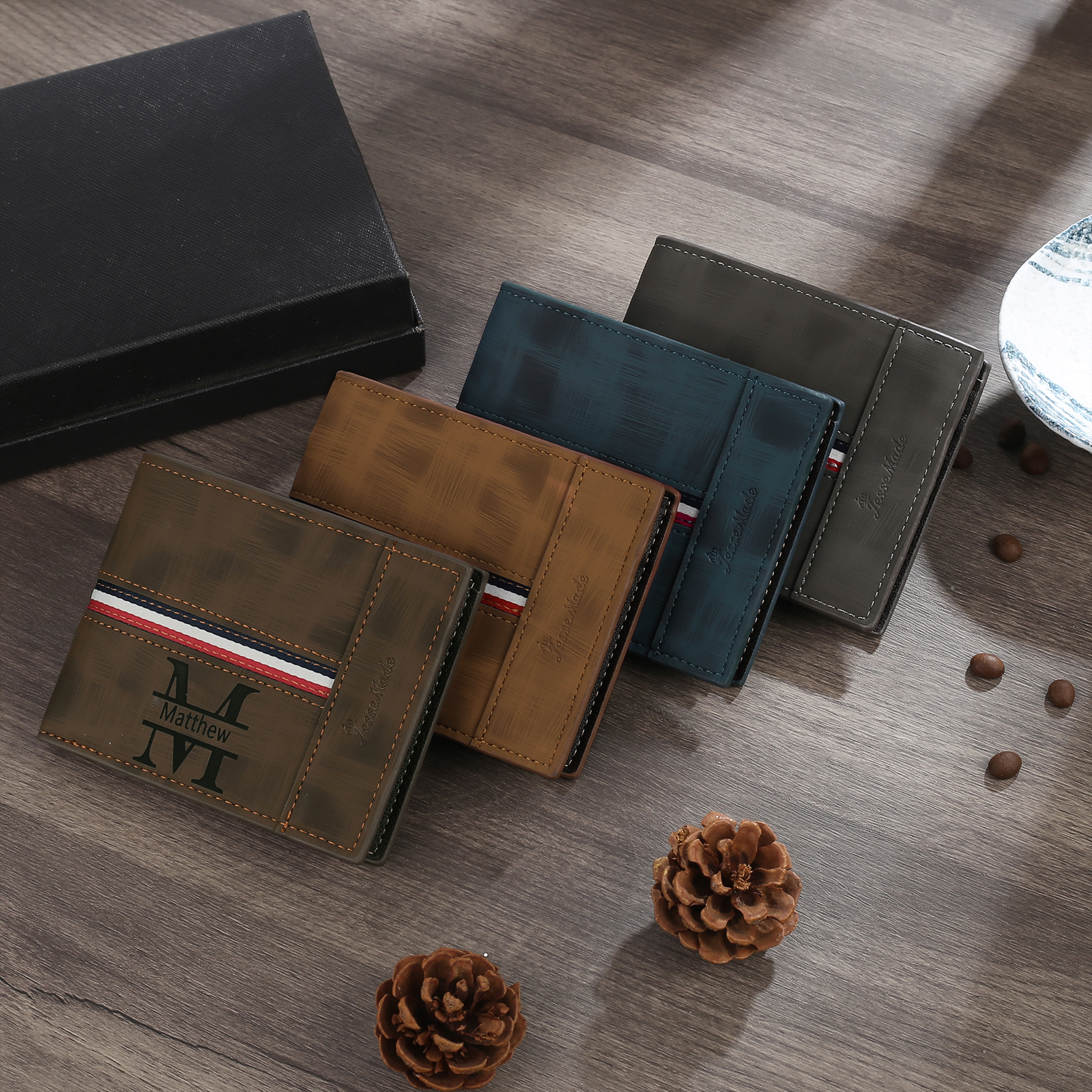 Personalised Men Wallet Customised Photo & Name & Letter Monogram Billfold Leather Wallet Gift for Him