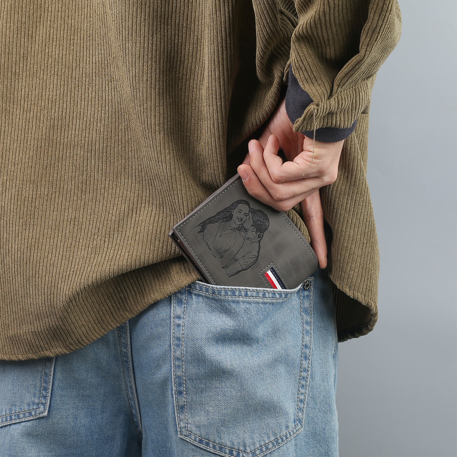 Personalised Men Wallet Customised Photo & Name & Letter Monogram Billfold Leather Wallet Gift for Him