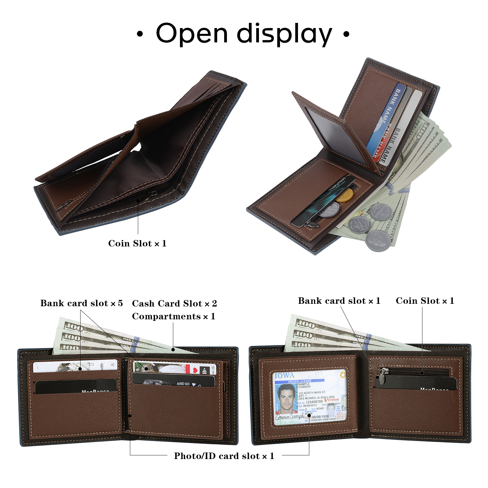 Personalised Men Wallet Customised Photo & Name & Letter Monogram Billfold Leather Wallet Gift for Him