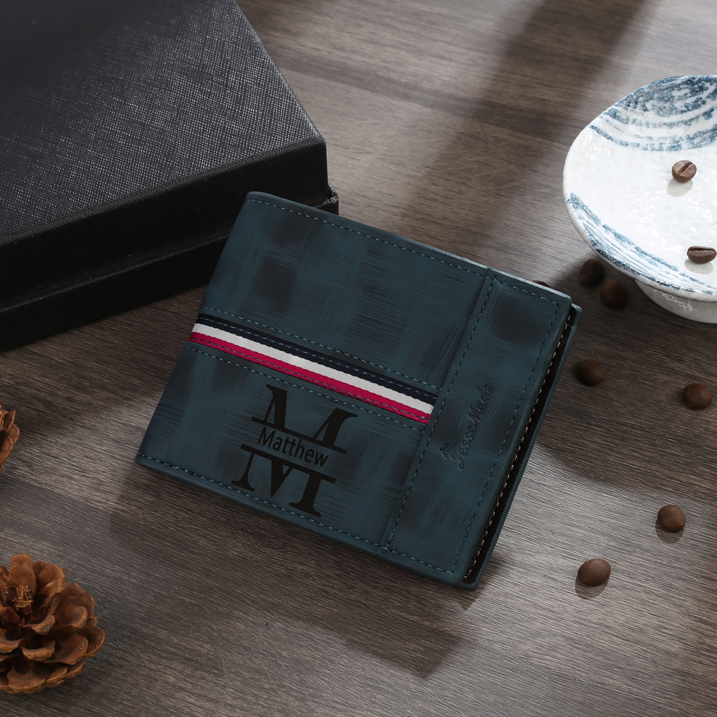 Personalised Men Wallet Customised Photo & Name & Letter Monogram Billfold Leather Wallet Gift for Him