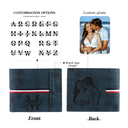 Personalised Men Wallet Customised Photo & Name & Letter Monogram Billfold Leather Wallet Gift for Him