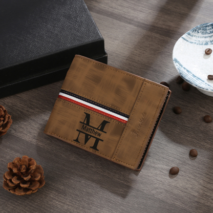 Personalised Men Wallet Customised Photo & Name & Letter Monogram Billfold Leather Wallet Gift for Him