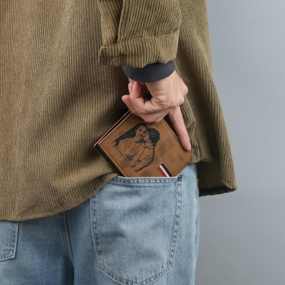Personalised Men Wallet Customised Photo & Name & Letter Monogram Billfold Leather Wallet Gift for Him