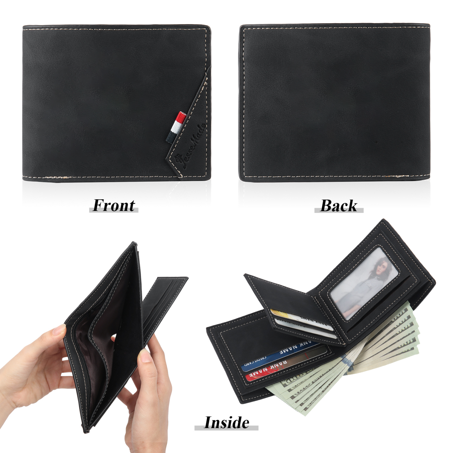 Customisable Black Wallet - Fists for Dad/Grandpa