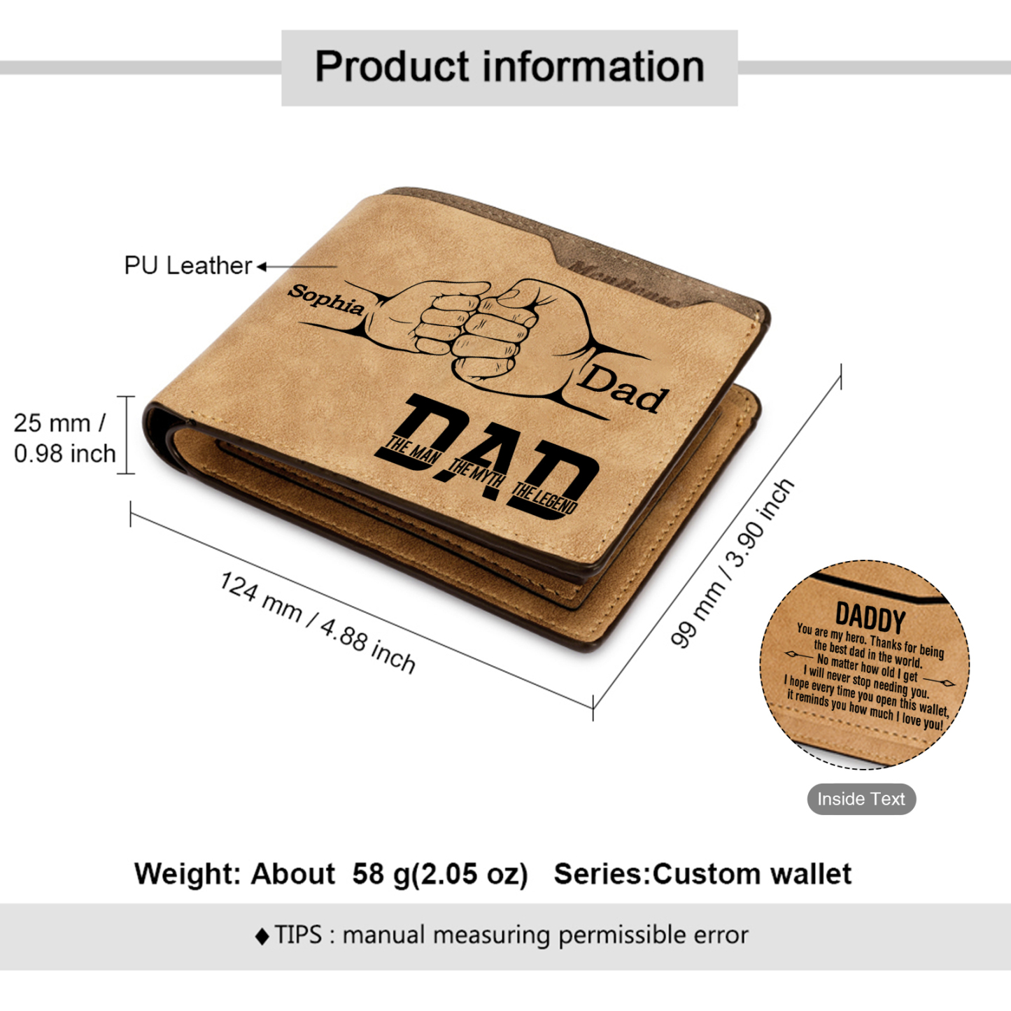 [Copy]1-6 Names Personalised Wallet with Kids’ Name and Photo – Gift for Dad/Grandpa | Jessemade