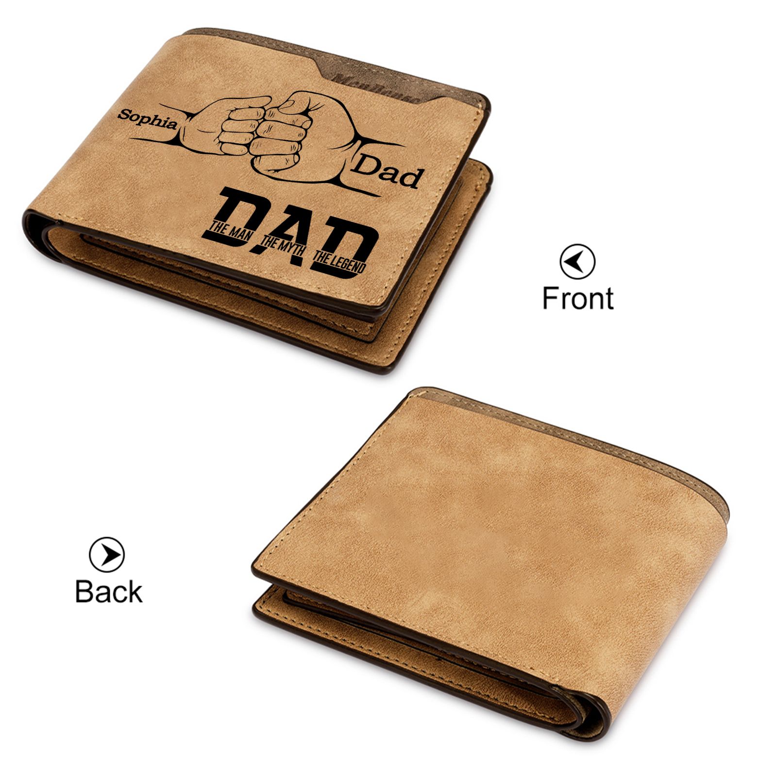 [Copy]1-6 Names Personalised Wallet with Kids’ Name and Photo – Gift for Dad/Grandpa | Jessemade