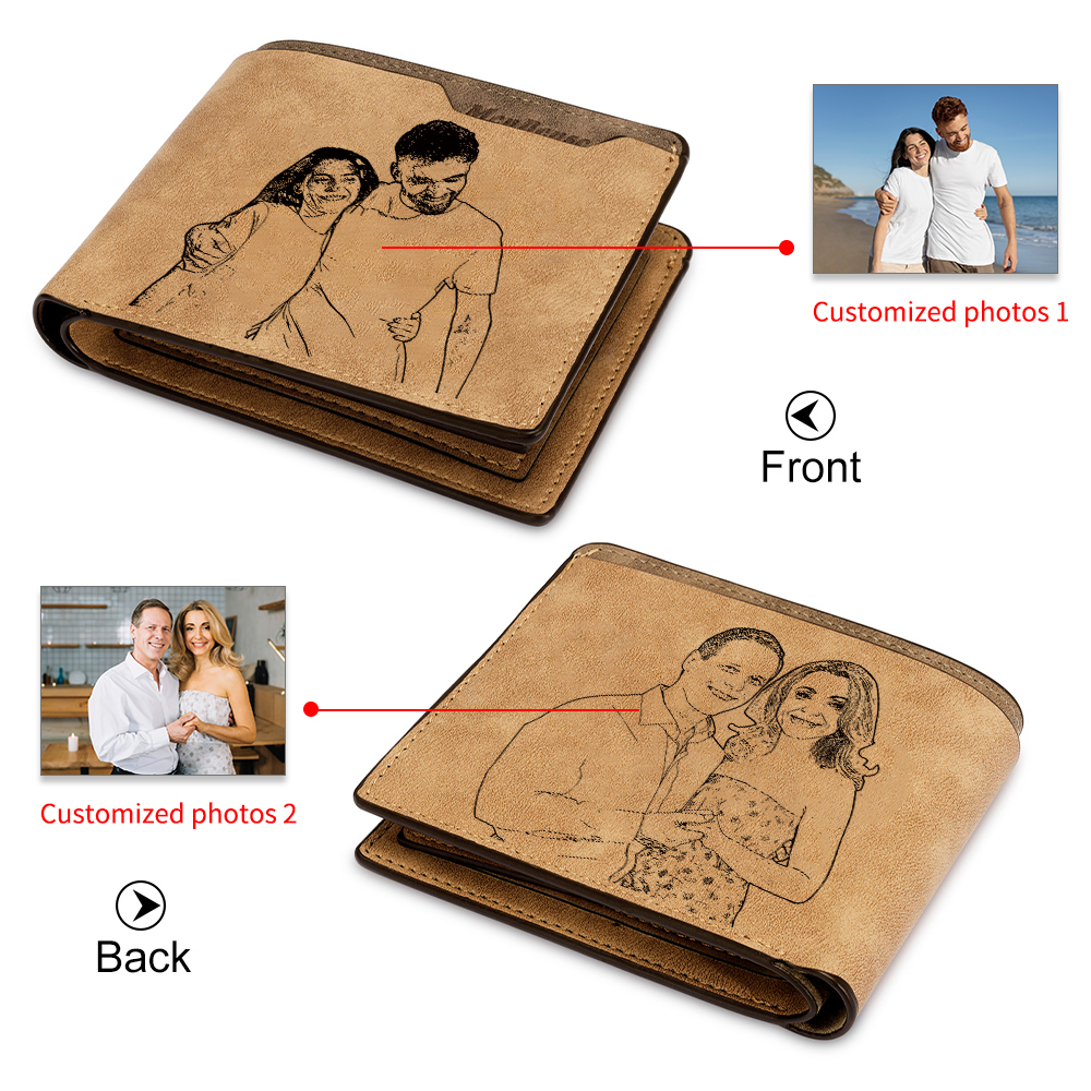 Personalized Brown Wallet with 2 Photos The Perfect Gift for Him